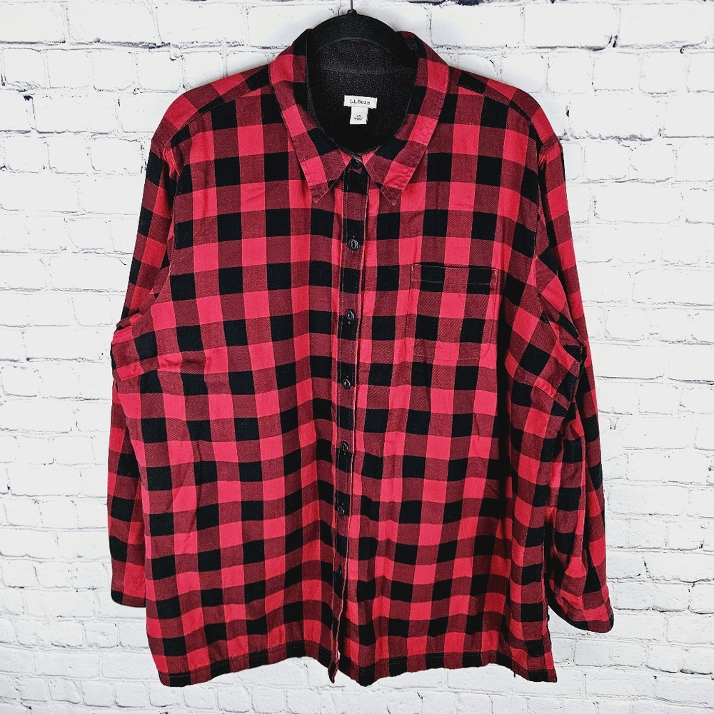 L. L. BEAN | button up fleece lined buffalo plaid shirt jacket shacket